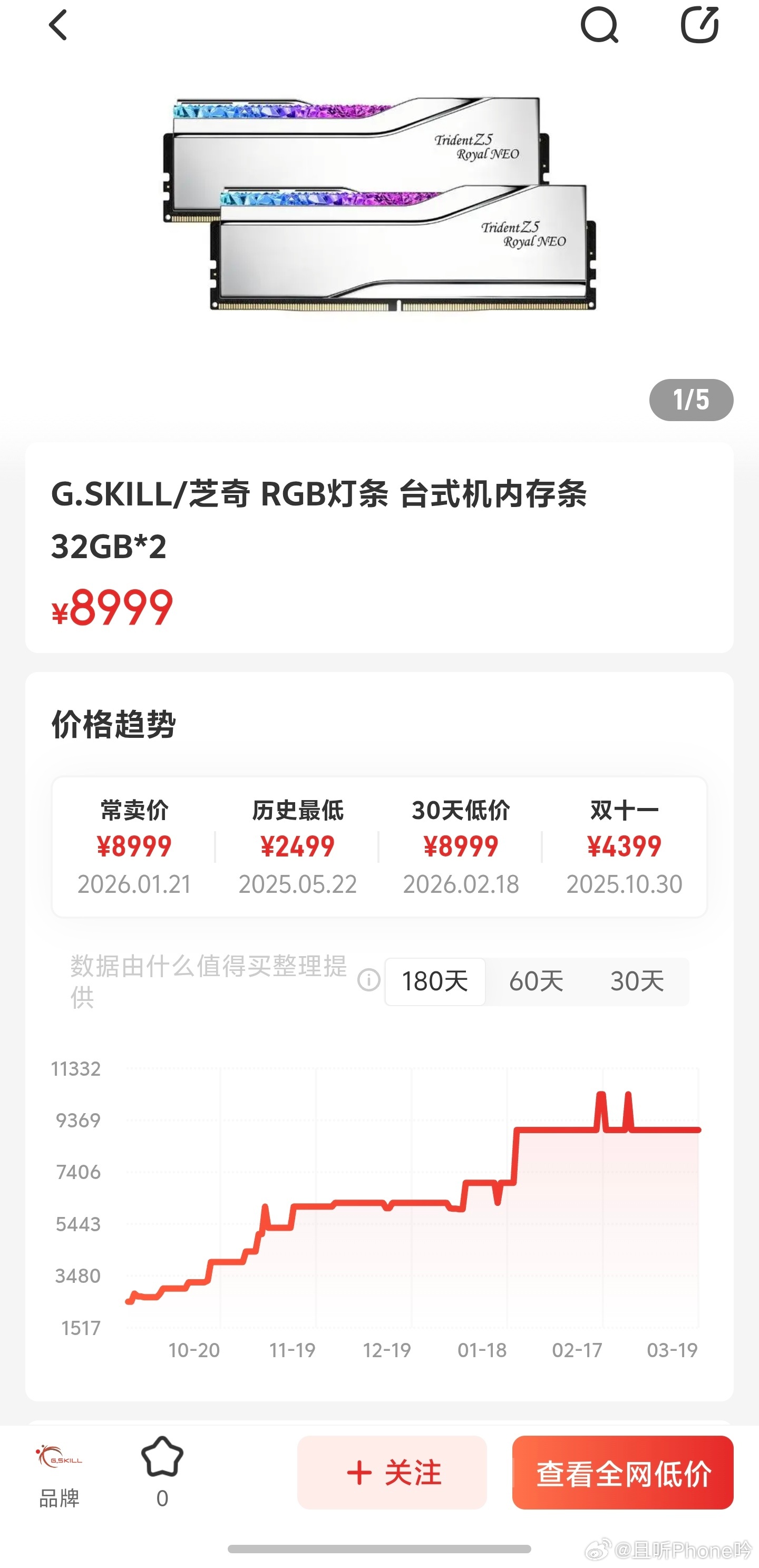 32G内存涨了约3000元 其实电脑内存本不应该涨这么多，涨百分之几十算是合理，