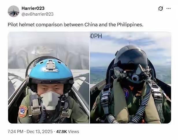 最近网上有人拿中国歼-15飞行员的“熊猫头盔”和菲律宾FA-50的黑色头盔做对比