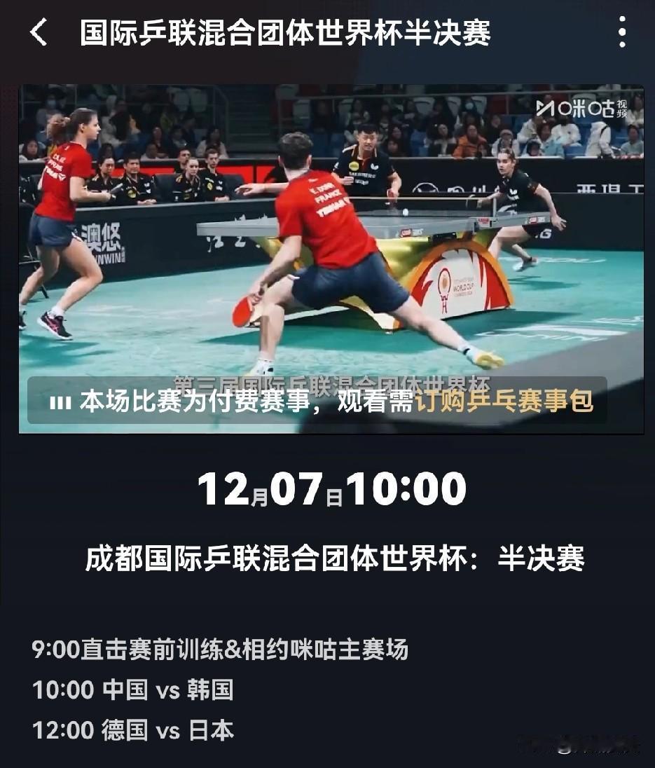 今天半决赛、决赛一天搞定。10点，国乒先战韩国队。决赛晚上7：00开始。
王楚钦
