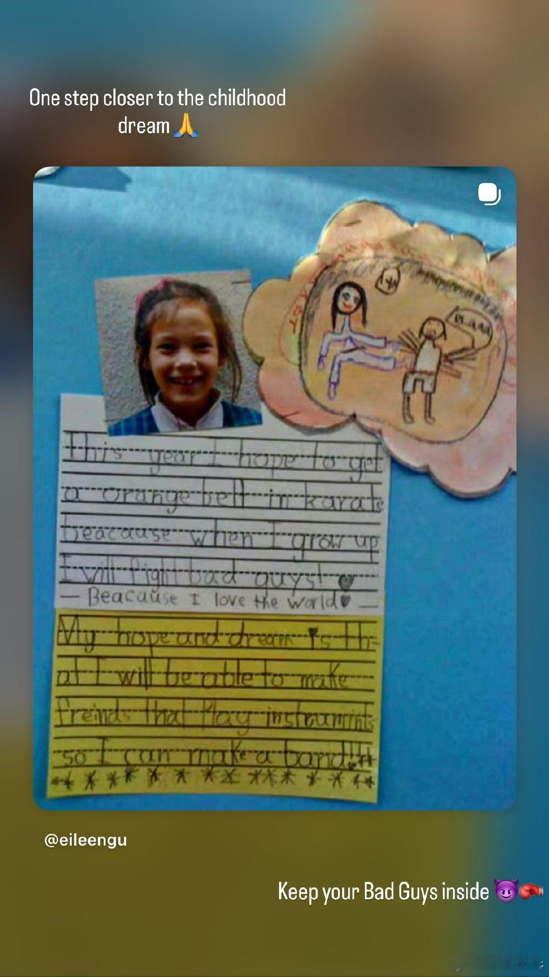 谷爱凌小时候的梦想就很热血 谷爱凌更新社媒晒出近期生活碎片，还po出了小时候的梦