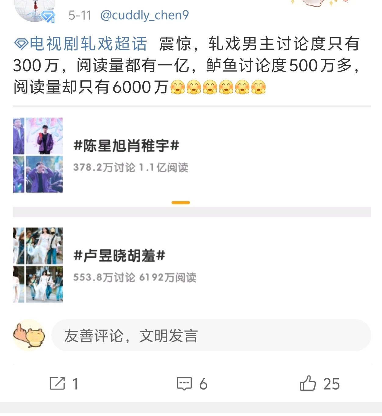 电视剧轧戏[超话] 有的时候真的感觉有些cxx粉丝好蠢啊，连最基本的除了围脖，红
