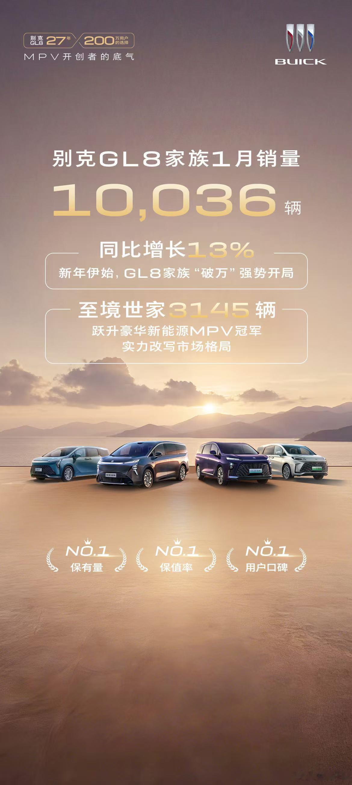 别克喜迎开门红别克品牌1月销量39,876辆 同比增长17.5%🚗GL8家族1