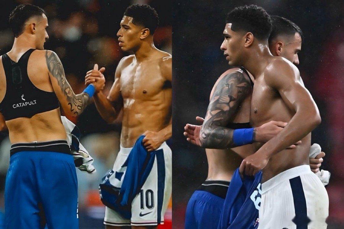 在塞尔维亚不敌英格兰的比赛之后 斯坦科维奇和贝林厄姆交换了球衣 