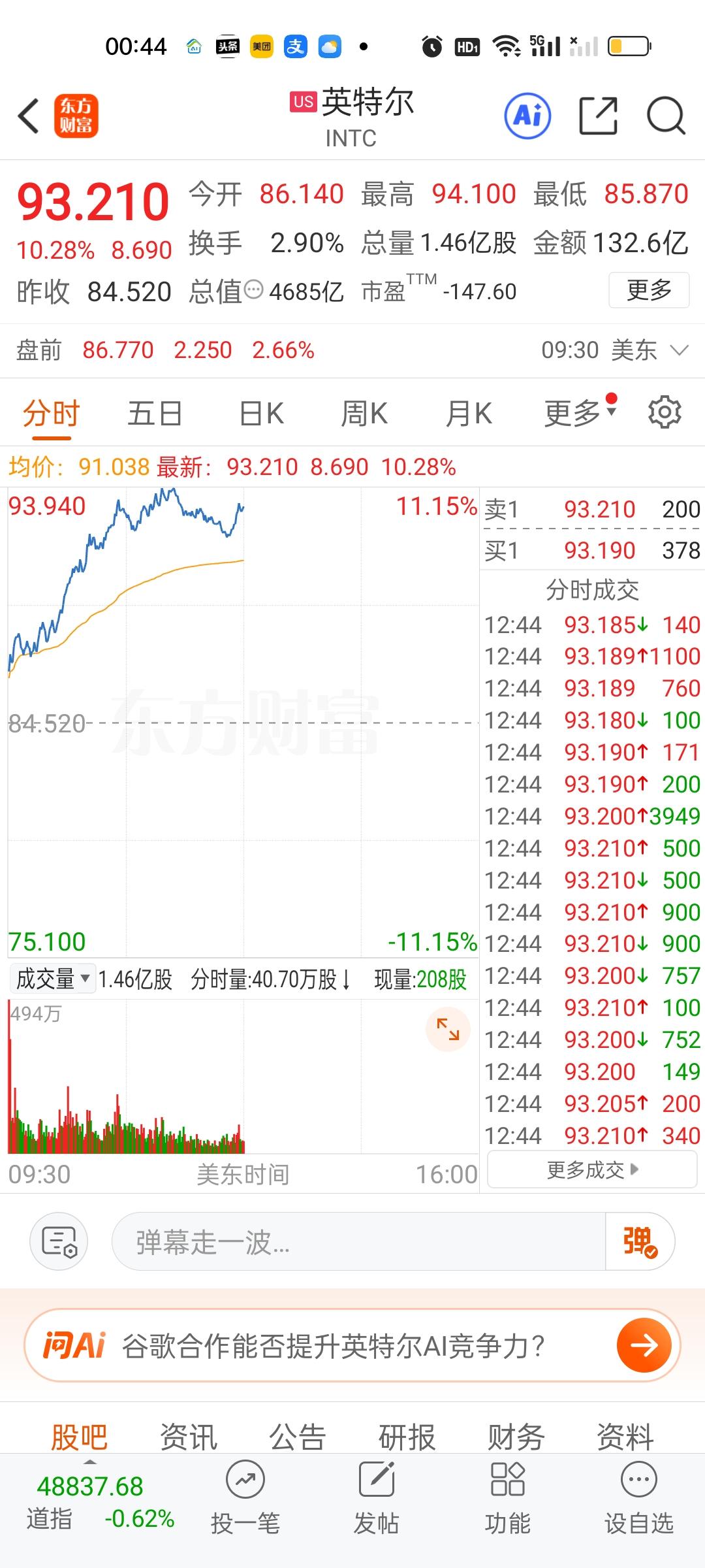 美股目前来看半导体和存储芯片是涨得不错的，英特尔，希捷，西部数据，闪迪都是大涨的