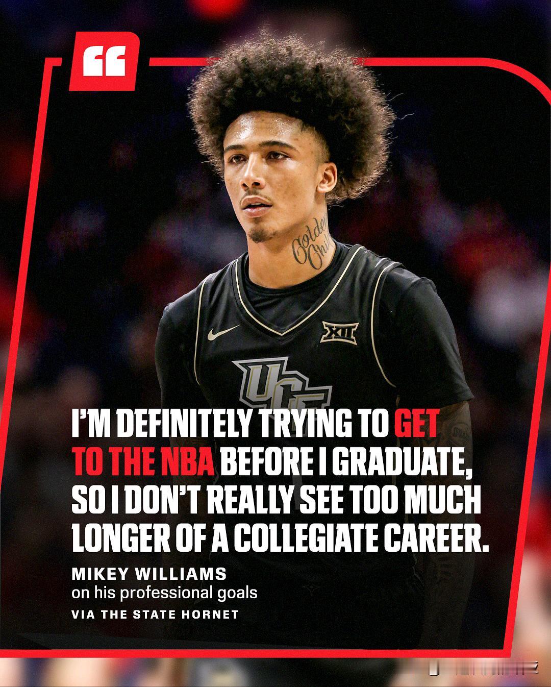 萨克拉门托州立控卫Mikey Williams说，我绝对想在毕业之前进入NBA，