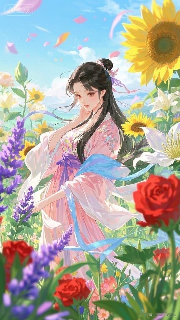 “古风少女与花海，唯美如画”🌸👩‍🦰