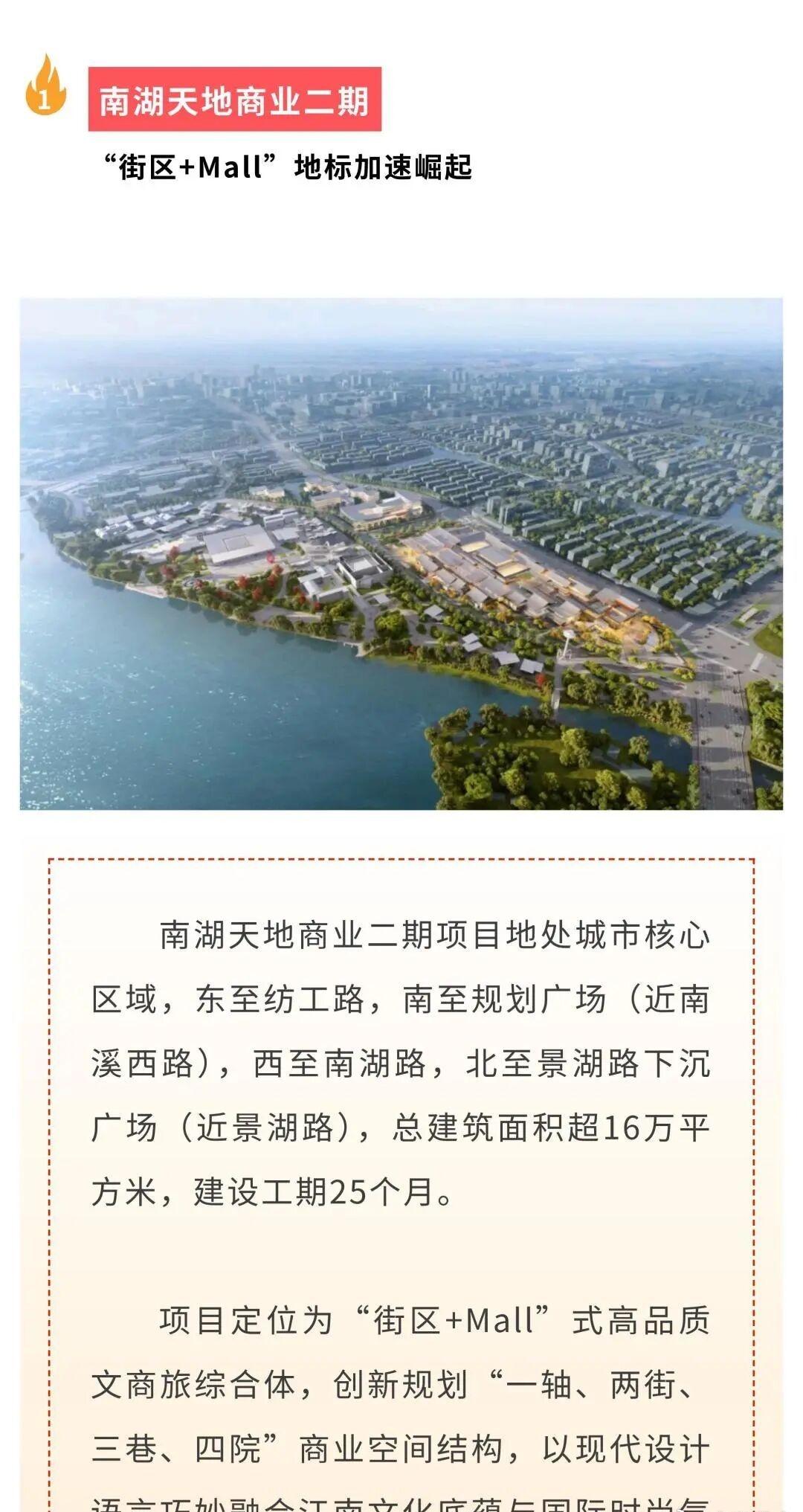 南湖三大项目齐头并进南湖天地二期正崛起为商业新地标，大运河梅湾街重现江南水乡的温
