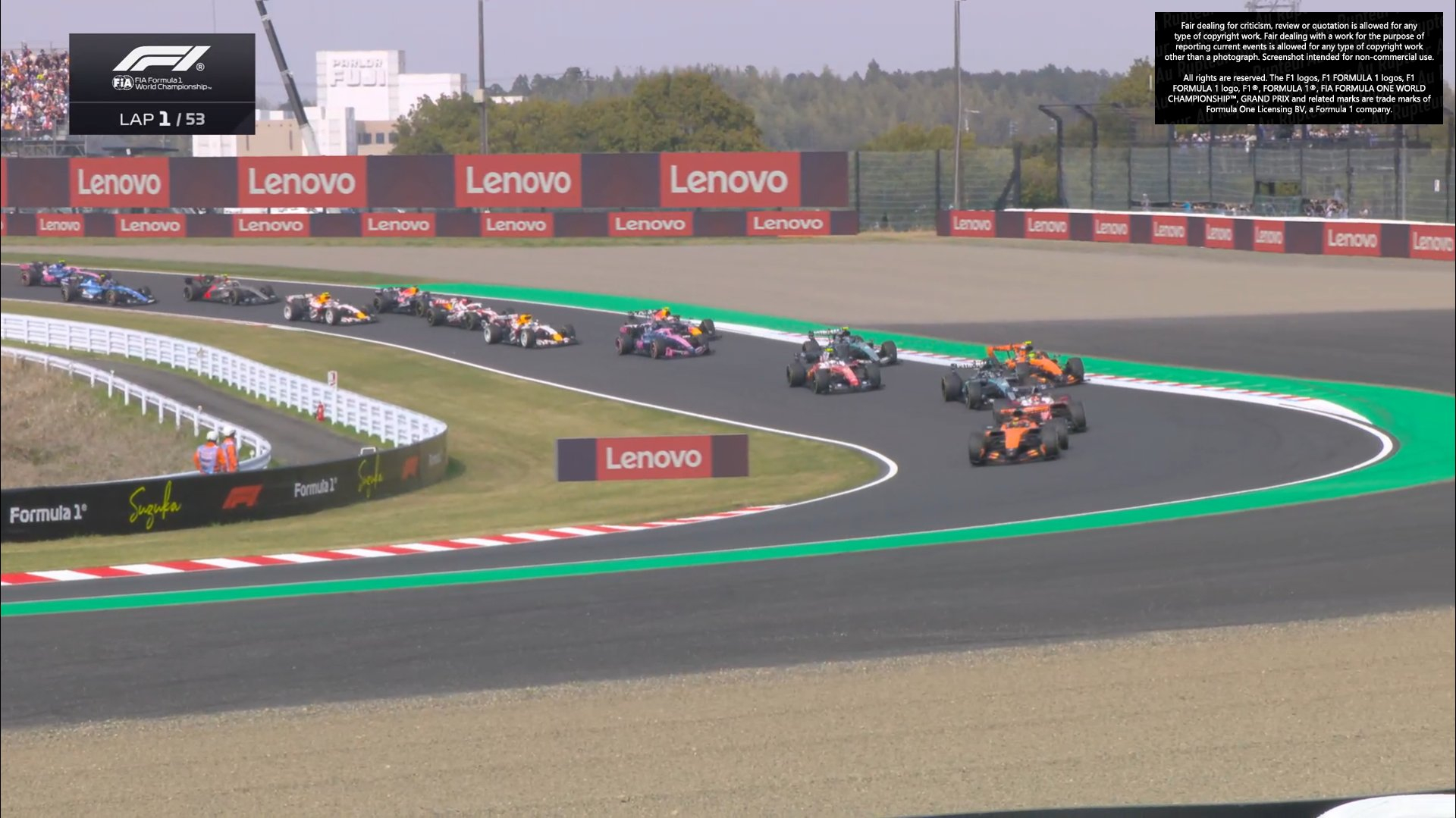 F1 杆位起步的安东内利的起步不理想，掉到了第六位！2026f1日本大奖赛