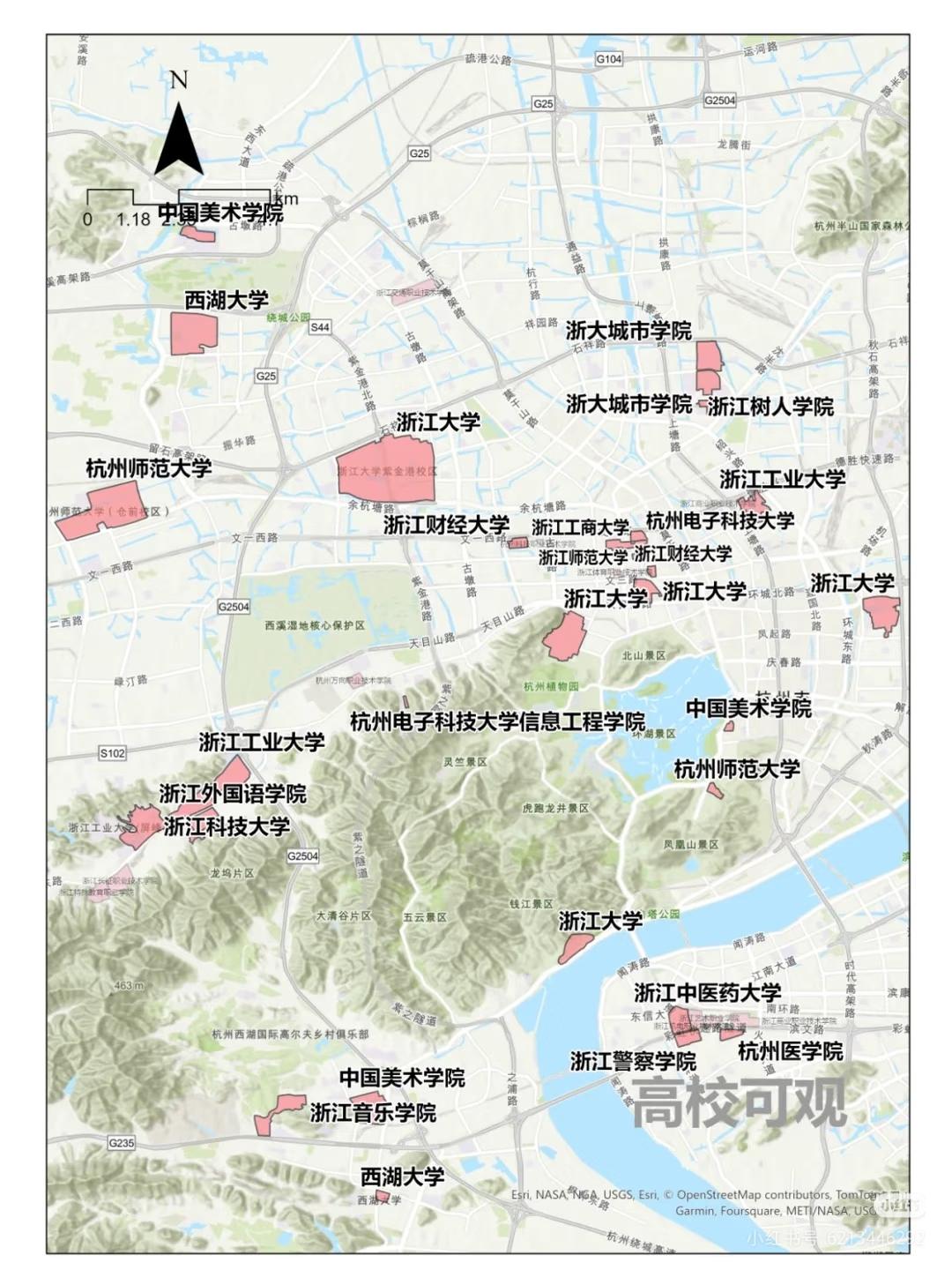 一张杭州高校分布图，可助你迅速了解该市高校布局。西湖区高校云集，浙大玉泉、西溪、