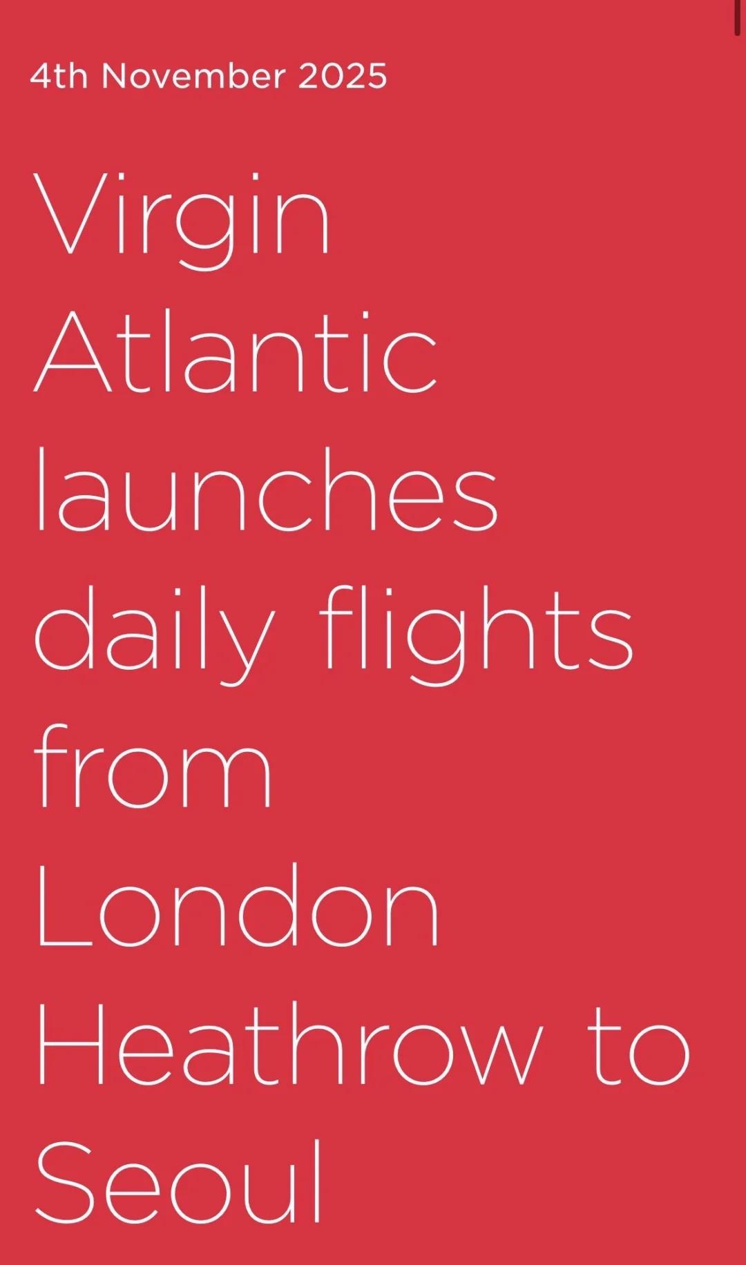 维珍复航东亚 开通首尔直飞
维珍大西洋在去年随着退出上海结束了东亚的直飞历史。不