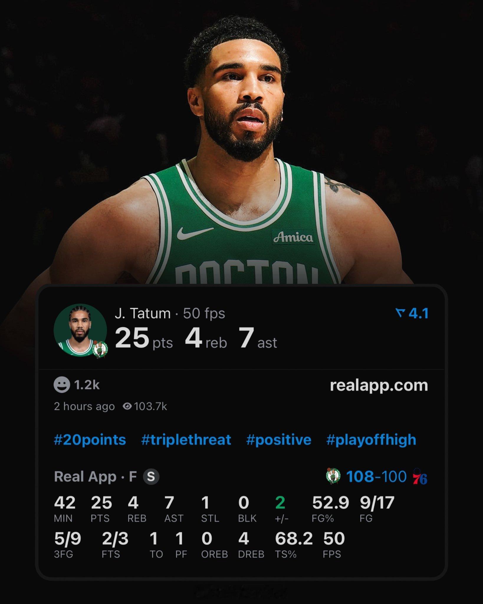 黑子沉默了？塔图姆打满43分钟，17投9中，得到25分4篮板7助攻。末节最后时刻