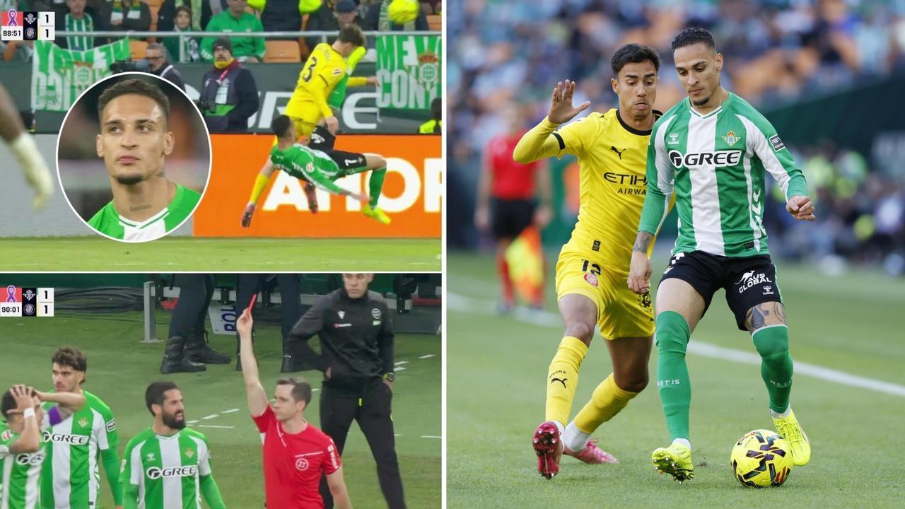 贝蒂斯边锋安东尼因危险动作被出示红牌，这意味着他将无缘下轮对阵塞维利亚的德比战。