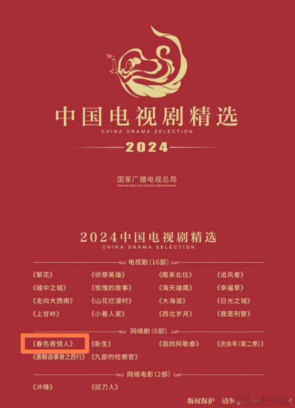 由李现主演的《春色寄情人》入选广电2024电视剧精选，2023年《去有风的地方》