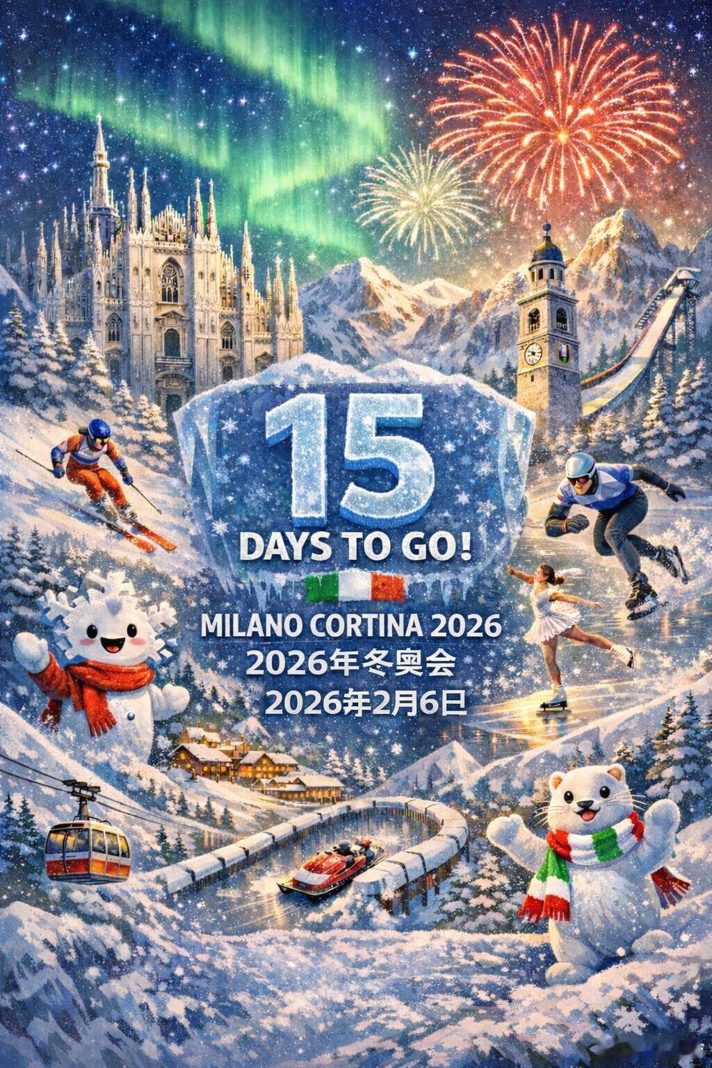 米兰冬奥会倒计时15天雪原已铺开银白的信笺，阿尔卑斯的风在为世界预热。冰刀划破寂
