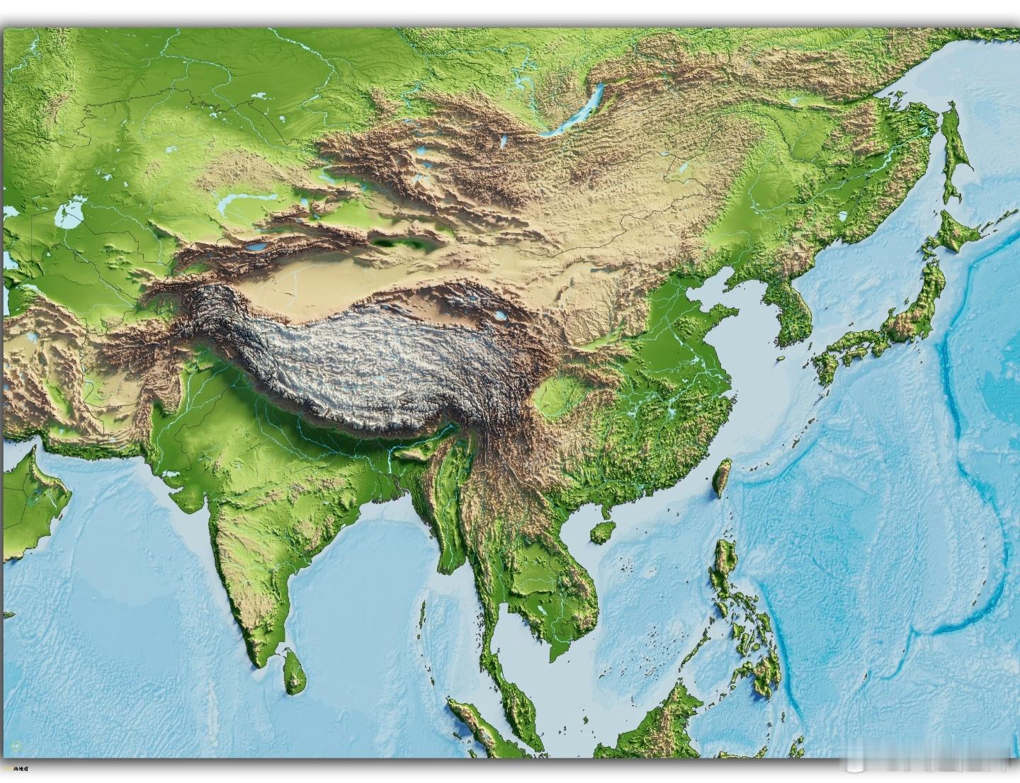 中国周边地形图。 ​​​