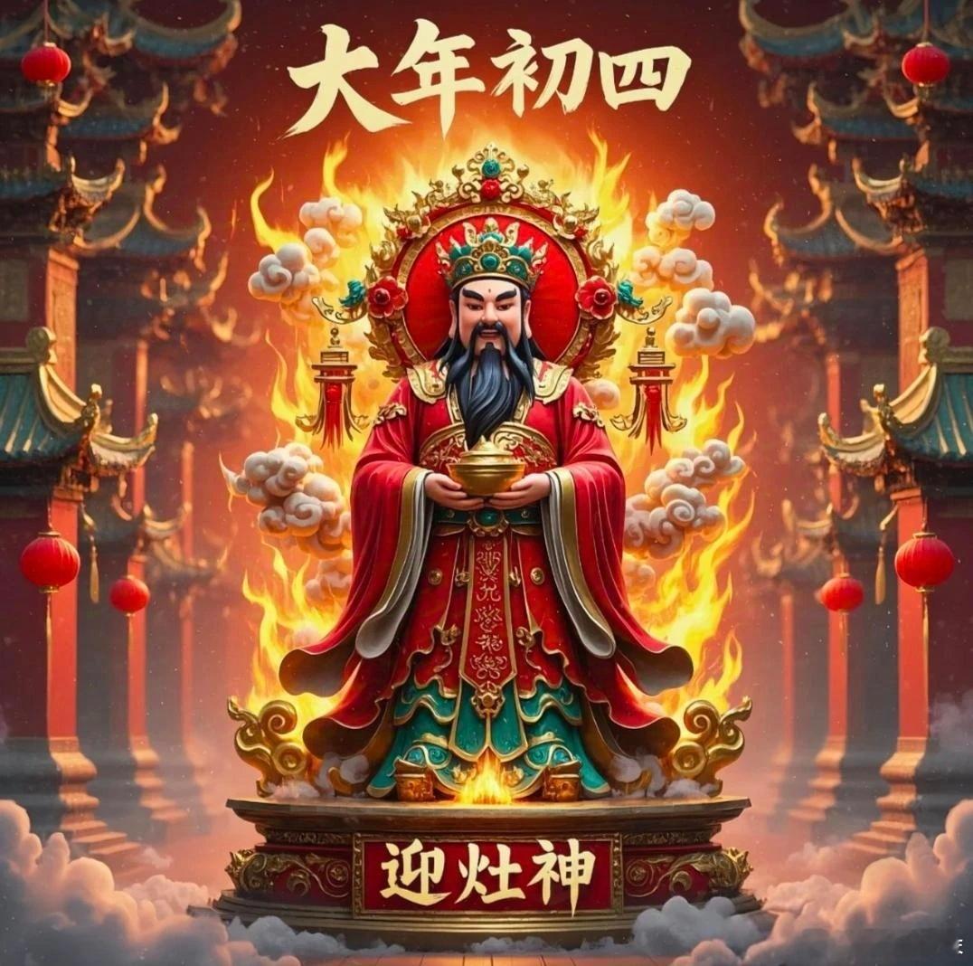 大年初四迎灶神，保你好运一整年！迎灶神，接福星，丰衣足食，大吉大利！ 