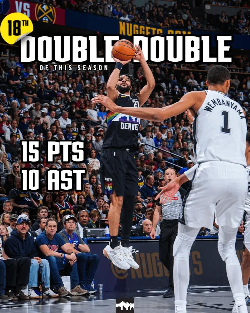 掘金官方：默里本赛季砍下18次两双，此前两个赛季合计16次
04月06日讯，在备