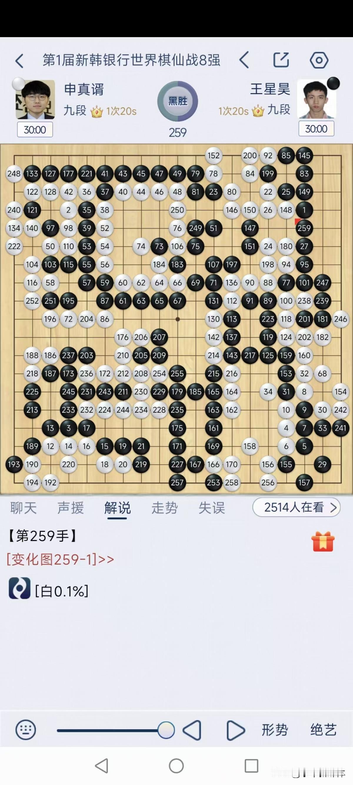 棋仙杯王星昊速胜申真谞，大快人心！！！爽！