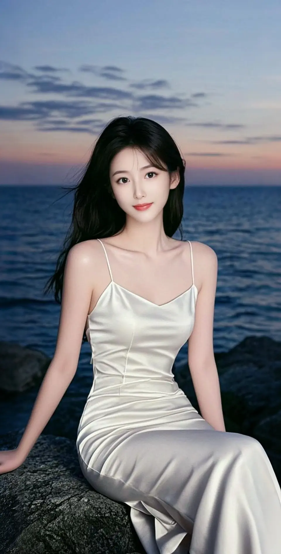 AI扩图 AI晚海美人像