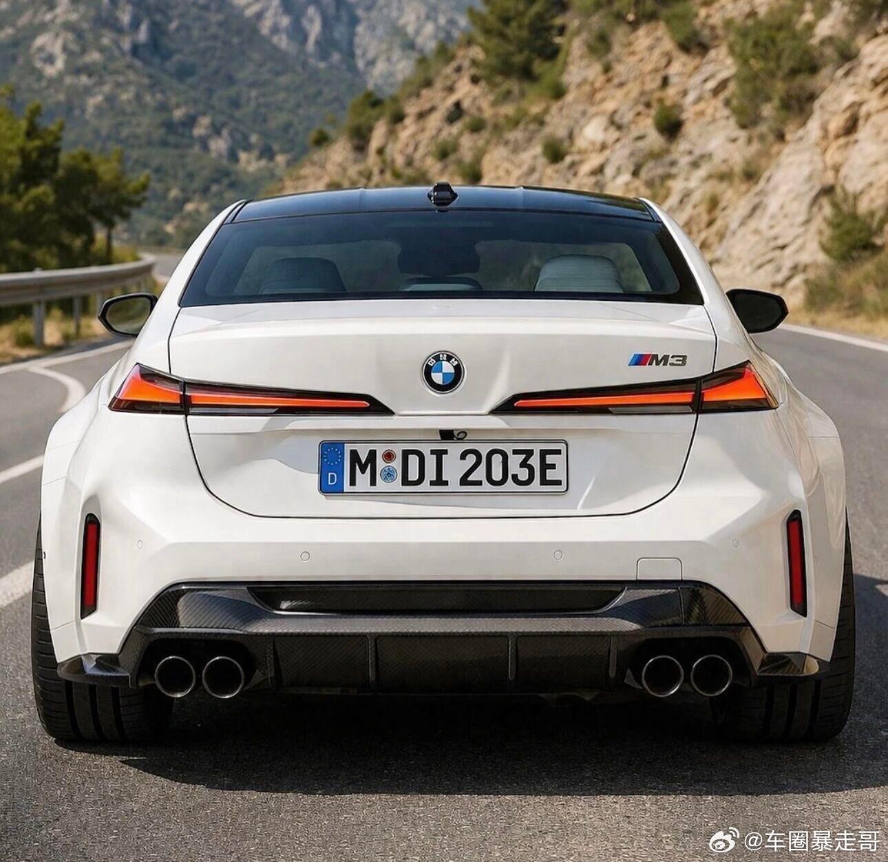大v聊车 BMW M3尾部渲染图下一代宝马M3将推出纯电版本，代号ZA0；同时燃