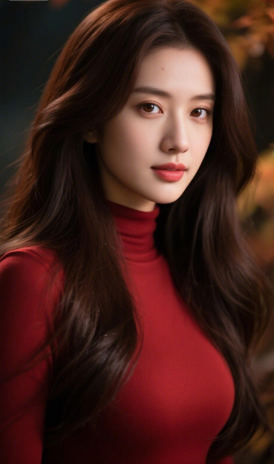 红色高领衫，在暖调氛围里尽显优雅质感