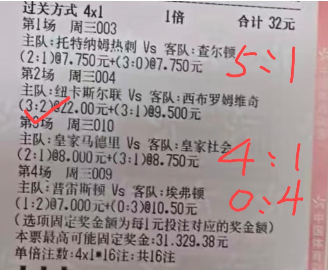 方向都猜对了，没想到皇马、热刺、埃弗顿这三支球队进攻火力这么猛。早知这样，猜胜平