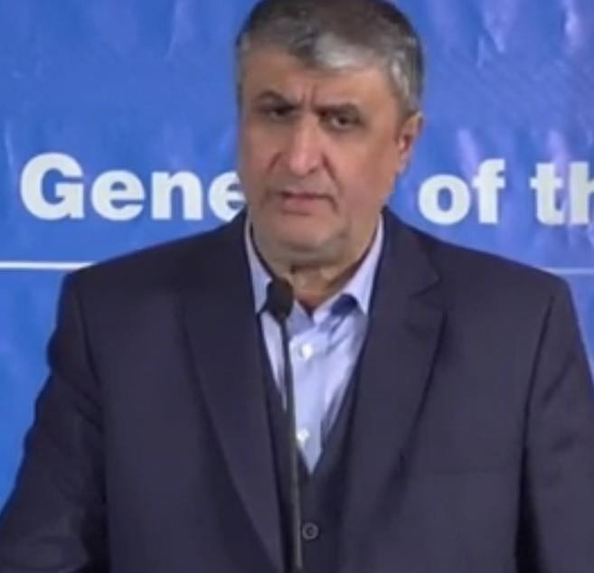 4月9日伊朗副总统兼伊朗原子能主席伊斯拉米在美国和美国伊斯兰堡谈判前夕，发表演讲