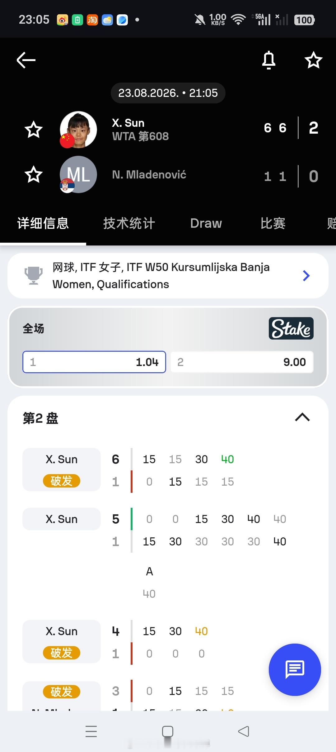 小花小草资讯 【 库尔舒姆利亚W50】资格赛第一轮🇨🇳8号种子孙心然6-26