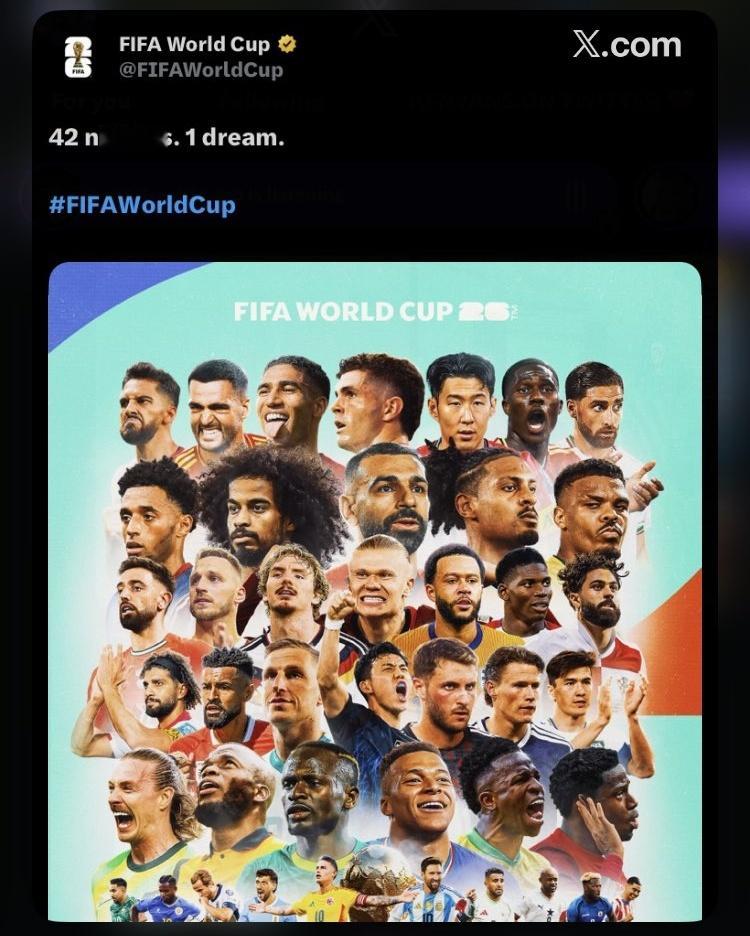 【被C罗球迷喷到删帖】前几天各大洲世预赛结束，42支直通球队出炉，世界杯官推发布