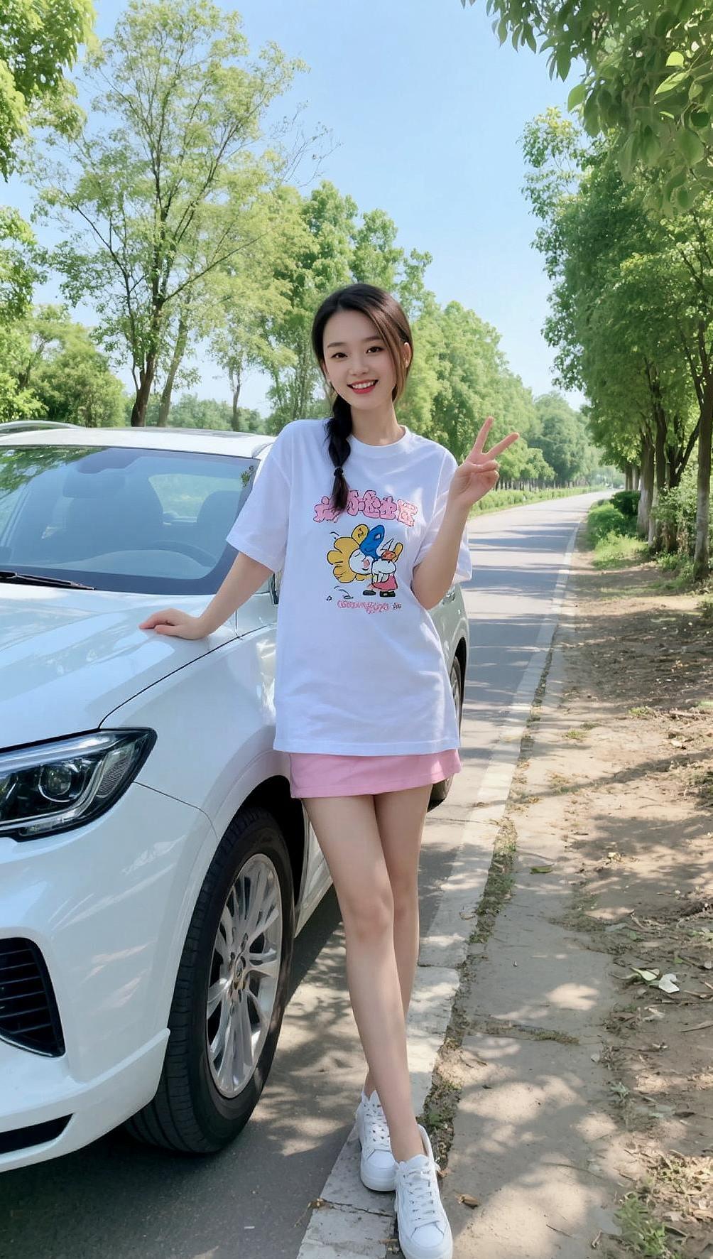 AI车畔生活照 甜美女孩 穿搭随拍上热门