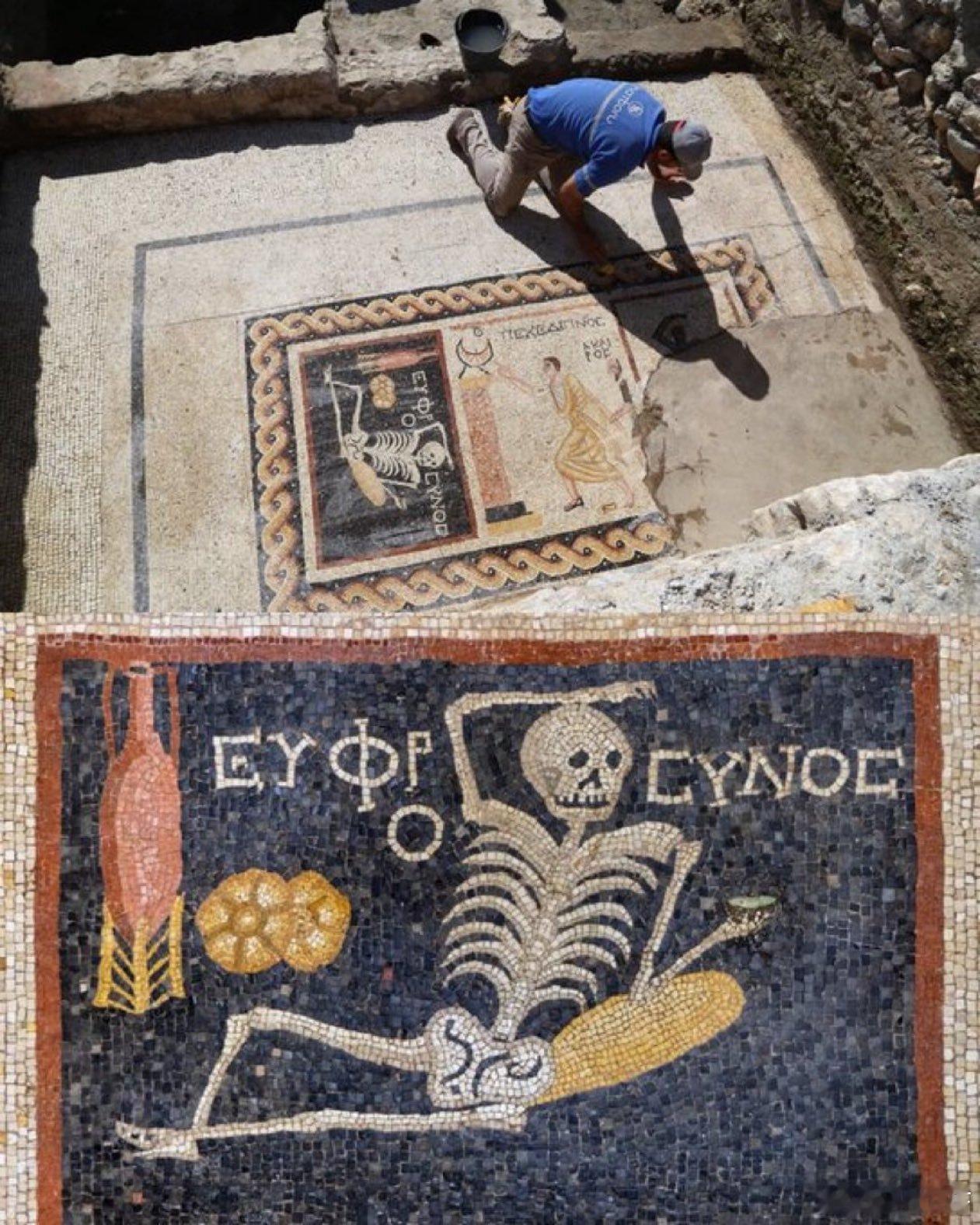 土耳其发现2400年前的骷髅马赛克，配文：“要开朗，享受你的生活” ​​​