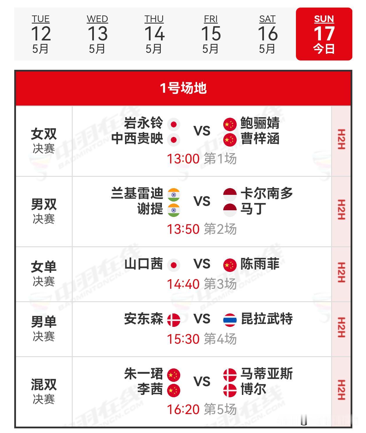 17日赛程2026年泰国羽毛球公开赛 
   2026年泰国羽毛球公开赛决赛于1