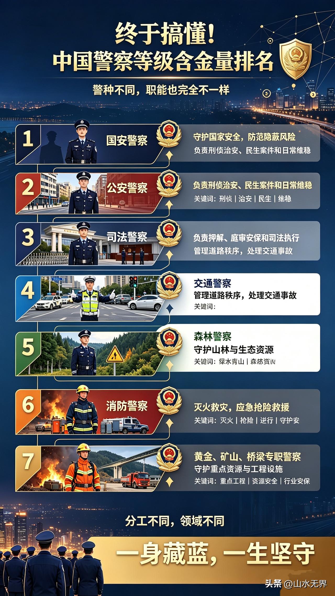 终于搞懂！中国警察等级含金量排名，职能完全不一样
 
很多人一辈子只知道警察办案