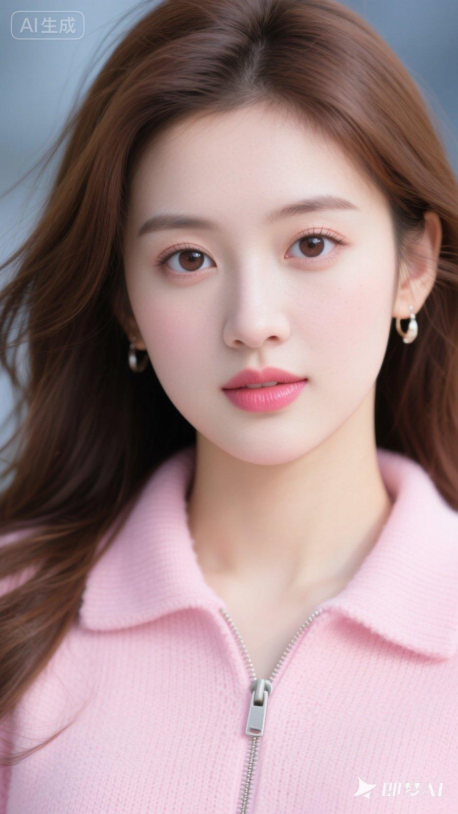 温柔粉嫩少女，甜美可人，粉色上衣搭配，清新自然。
