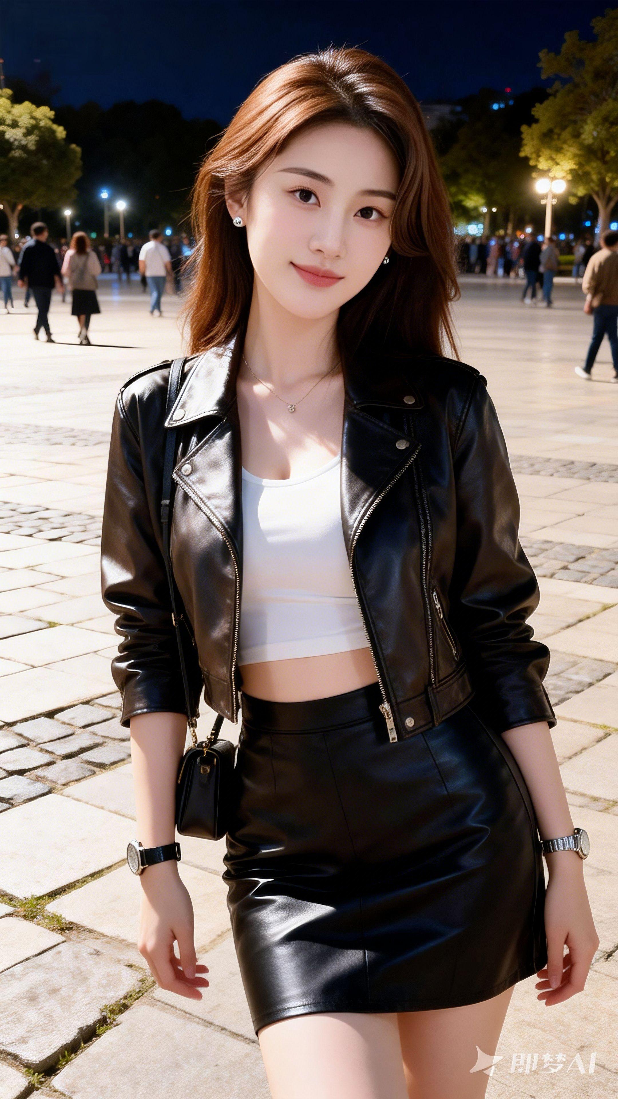 夜景皮衣look，你们觉得酷还是甜？😜