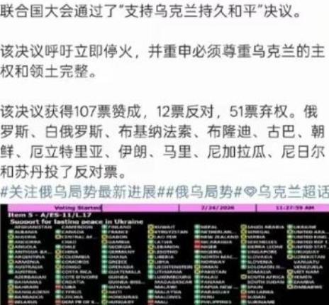 弱国无外交啊！选择支持乌克兰的国家只有 107 个，但是选择支持俄罗斯的国家，居
