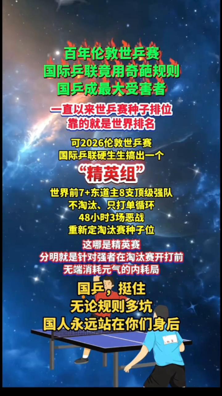 百年伦敦世兵赛，国际乒联竟用奇葩规则，国乒成最大受害者。
一直以来世兵赛种子排位