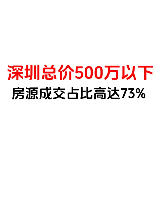 深圳总价500万以下，房源成交占比高达73%