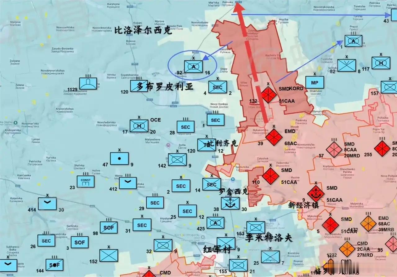 图上看乌军在红军城方向的旅级番号超过30个，多的吓人，但实际上都是些空架子，每个