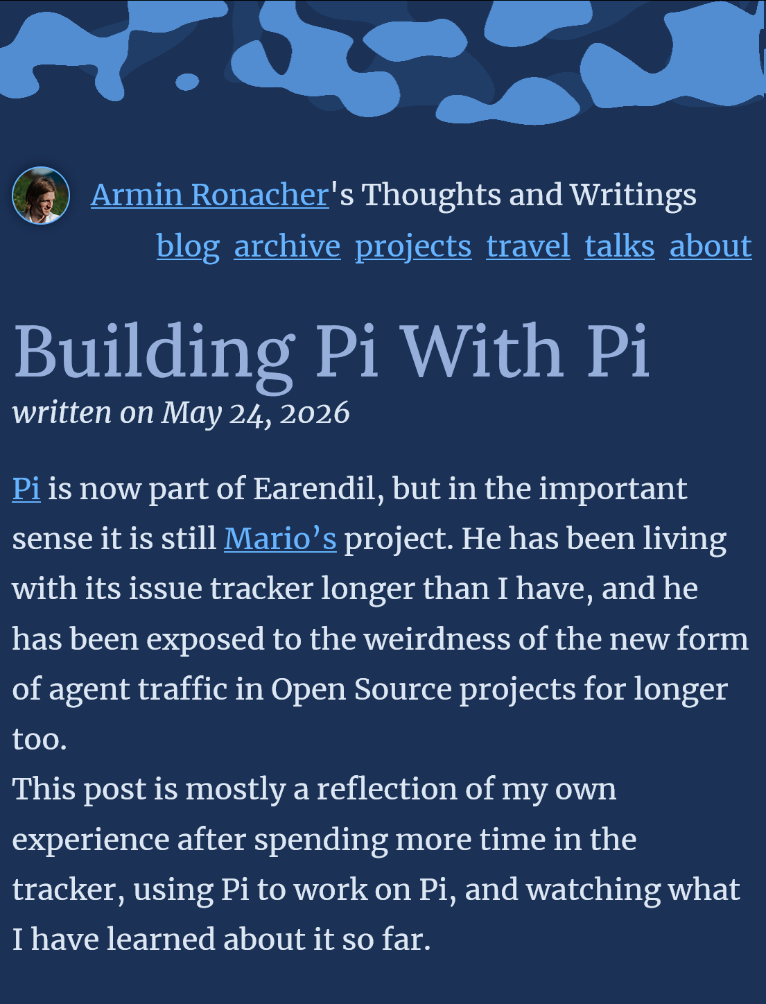 关于智能体工程的博文：“Building Pi With Pi”地址：lucum