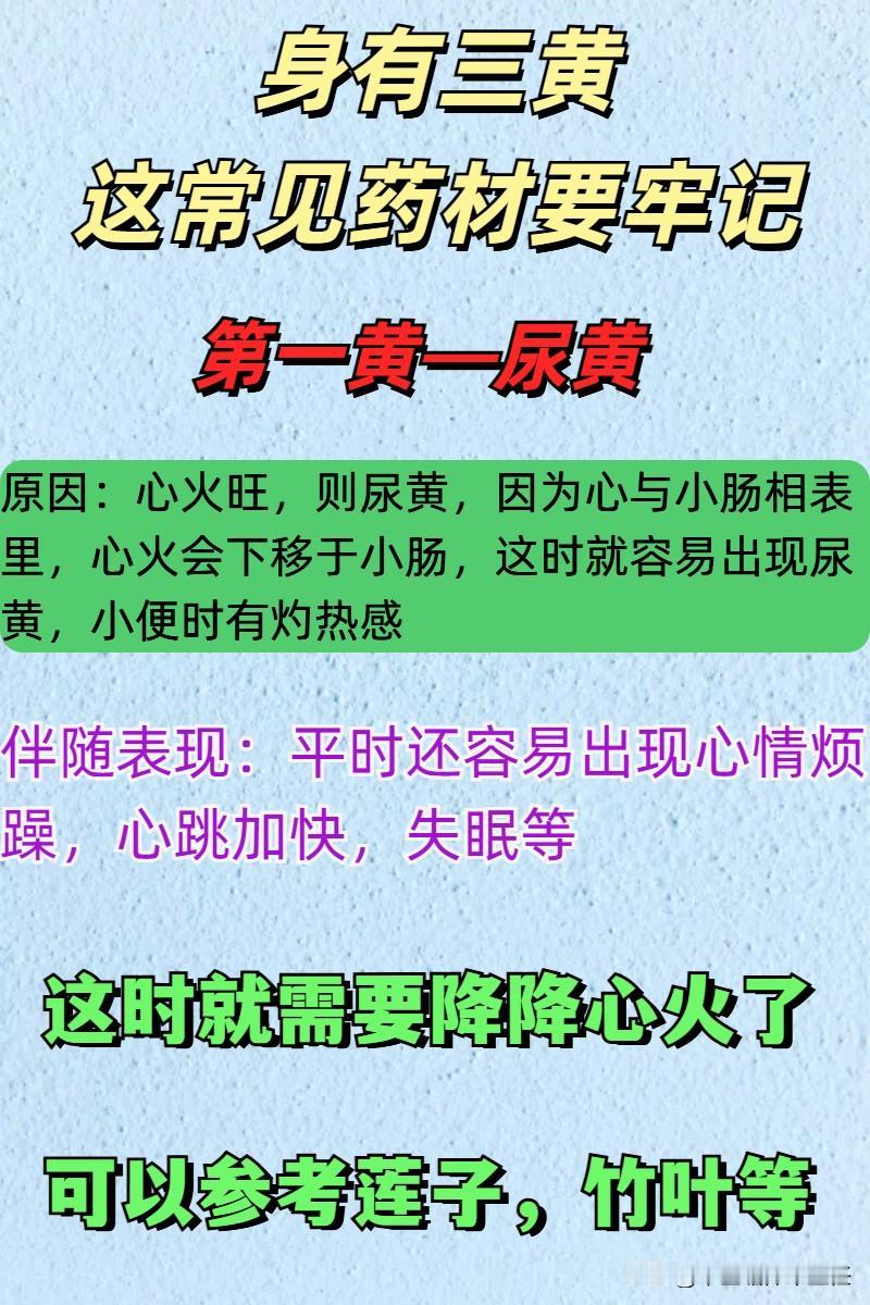 身上出现三黄，这几味药材要牢记，教你轻松去“黄”！

第一黄——尿黄

第二黄—