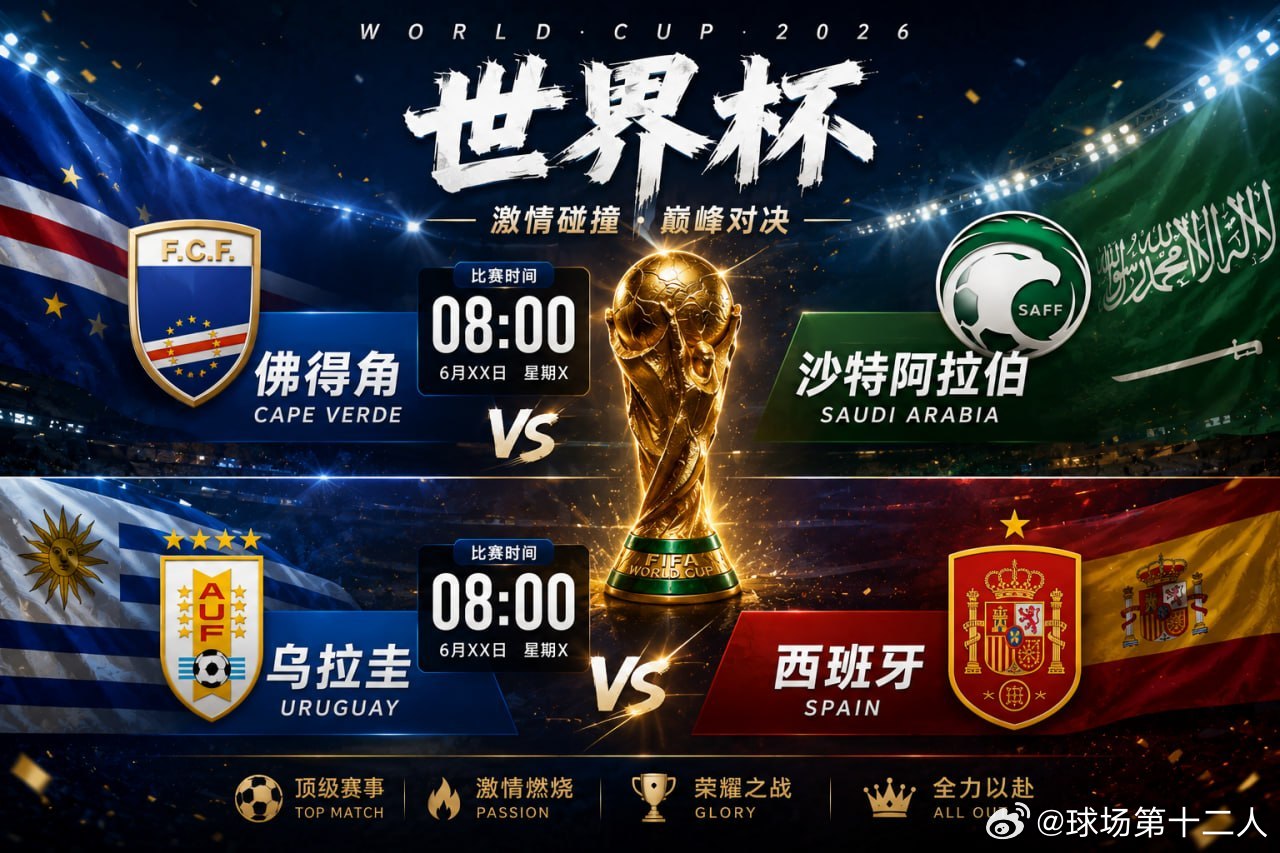 ⚽️ 今天08:00，两场大战同时打响！🇨🇻 佛得角 🆚 沙特阿拉伯 🇸