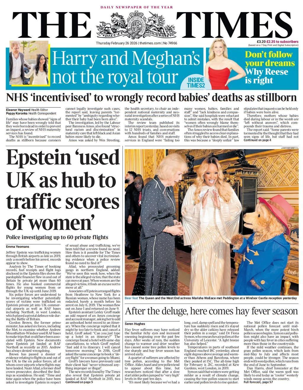 《泰晤士报》报道，爱泼斯坦“将英国用作枢纽，贩卖数十名女性” 。警方正在调查多达