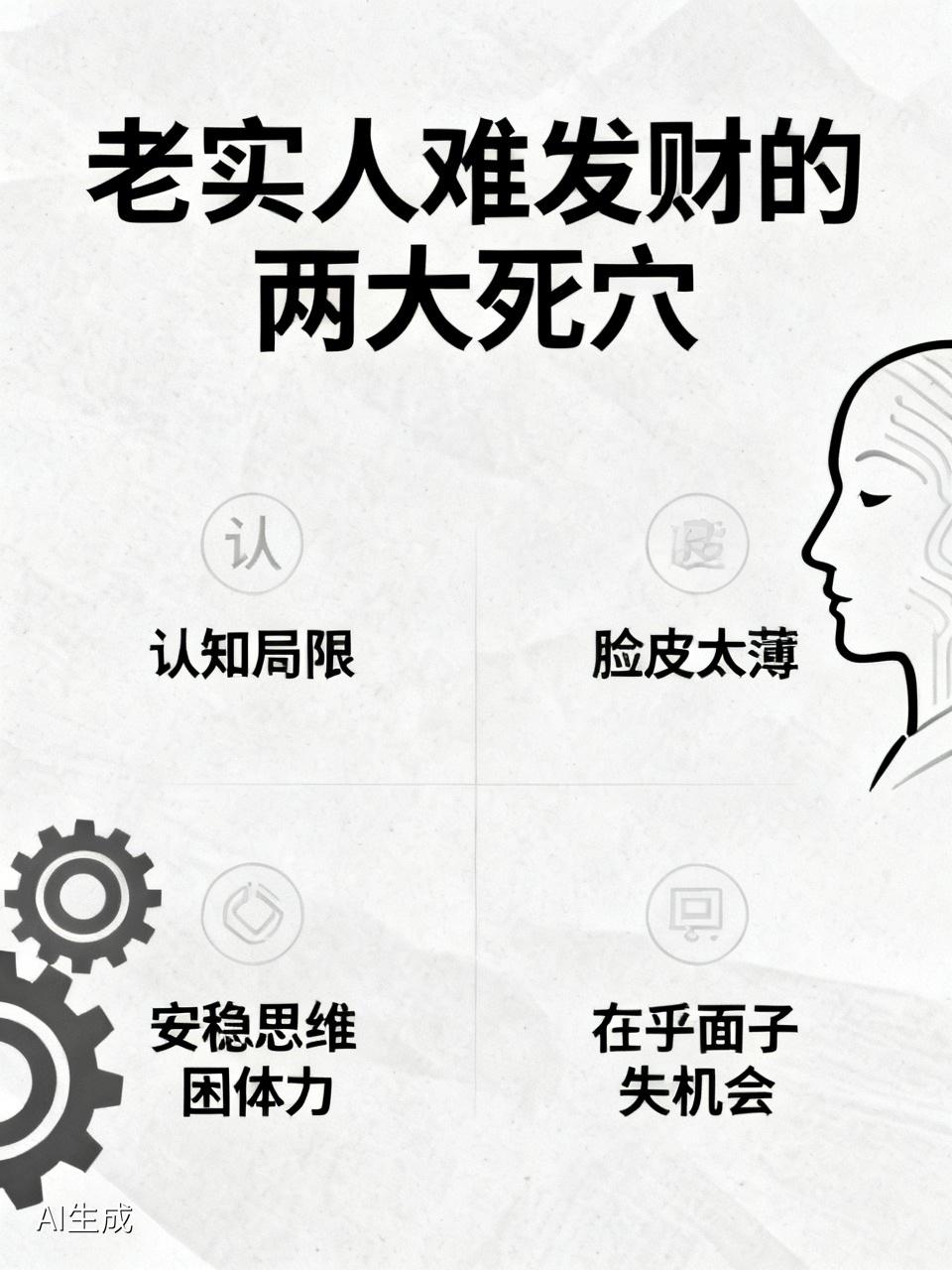 为啥老实人难发财？难道真的是命不好吗？其实还真不是。老实人难发财，主要踩了俩死穴