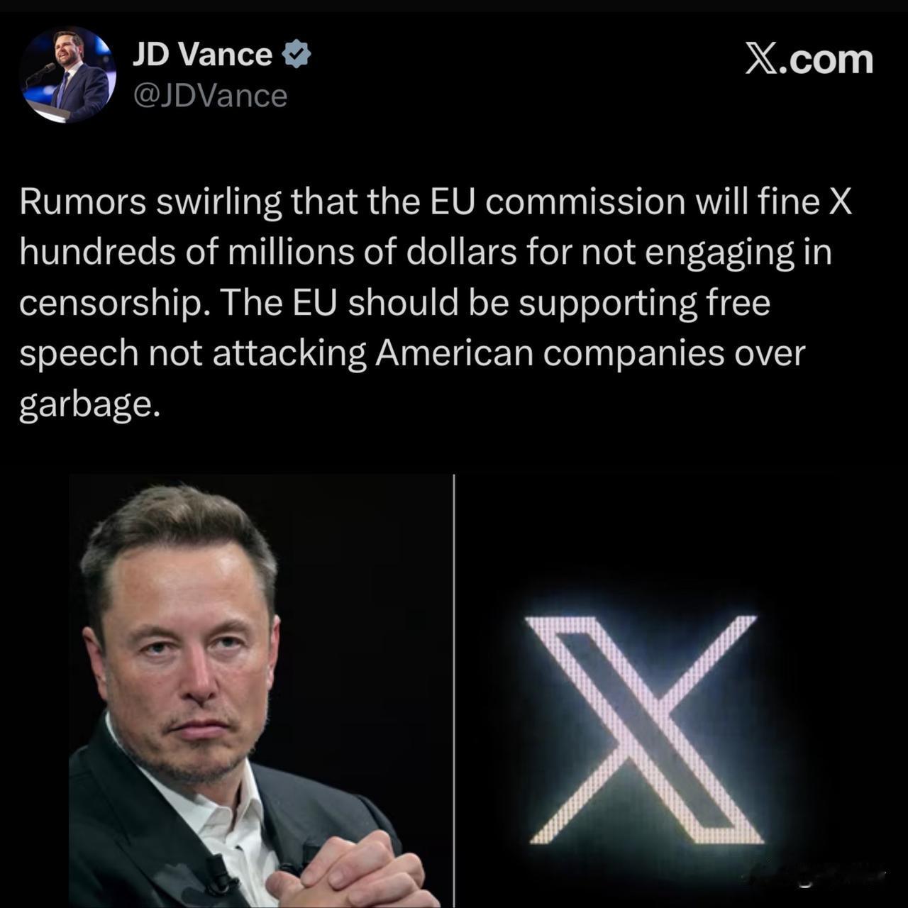 欧盟已对埃隆·马斯克（Elon Musk）的社交媒体平台X处以1.2亿欧元（合1