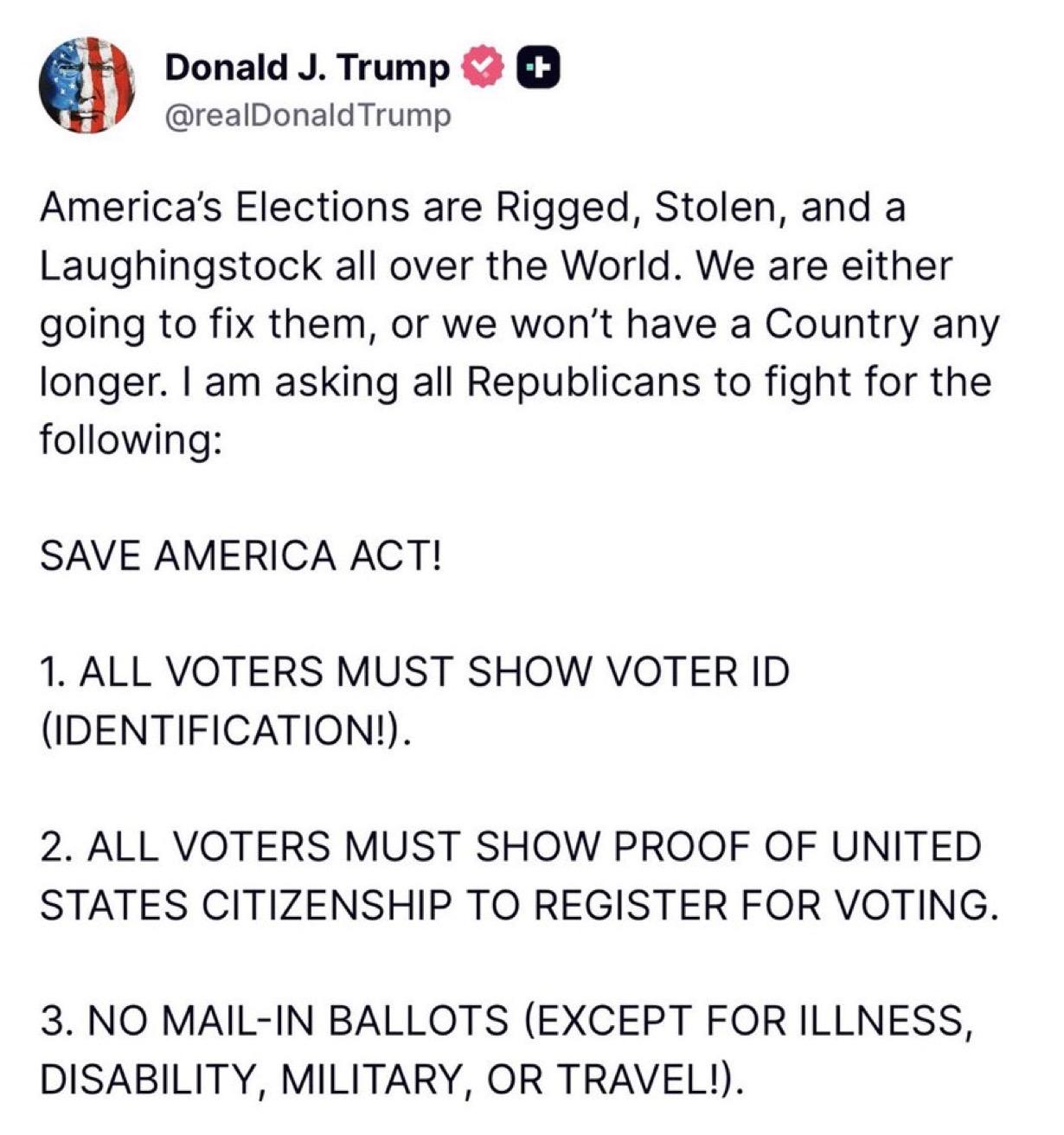 特朗普：美国的选举被操纵、被窃取，成了全世界的笑柄。我们要么纠正选举错误，要么就