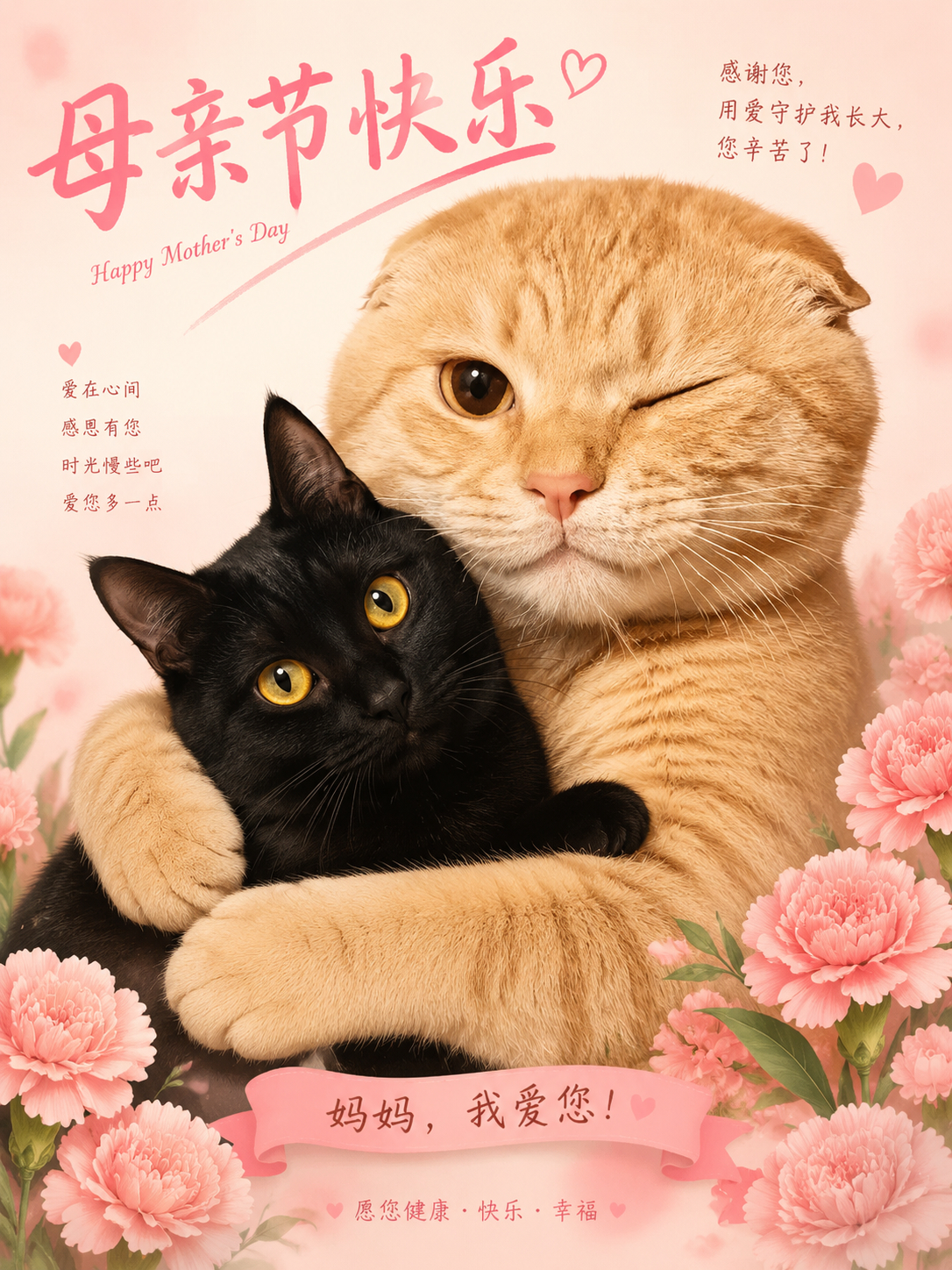 今天是母亲节，祝天下的母亲幸福安康，家庭和睦 