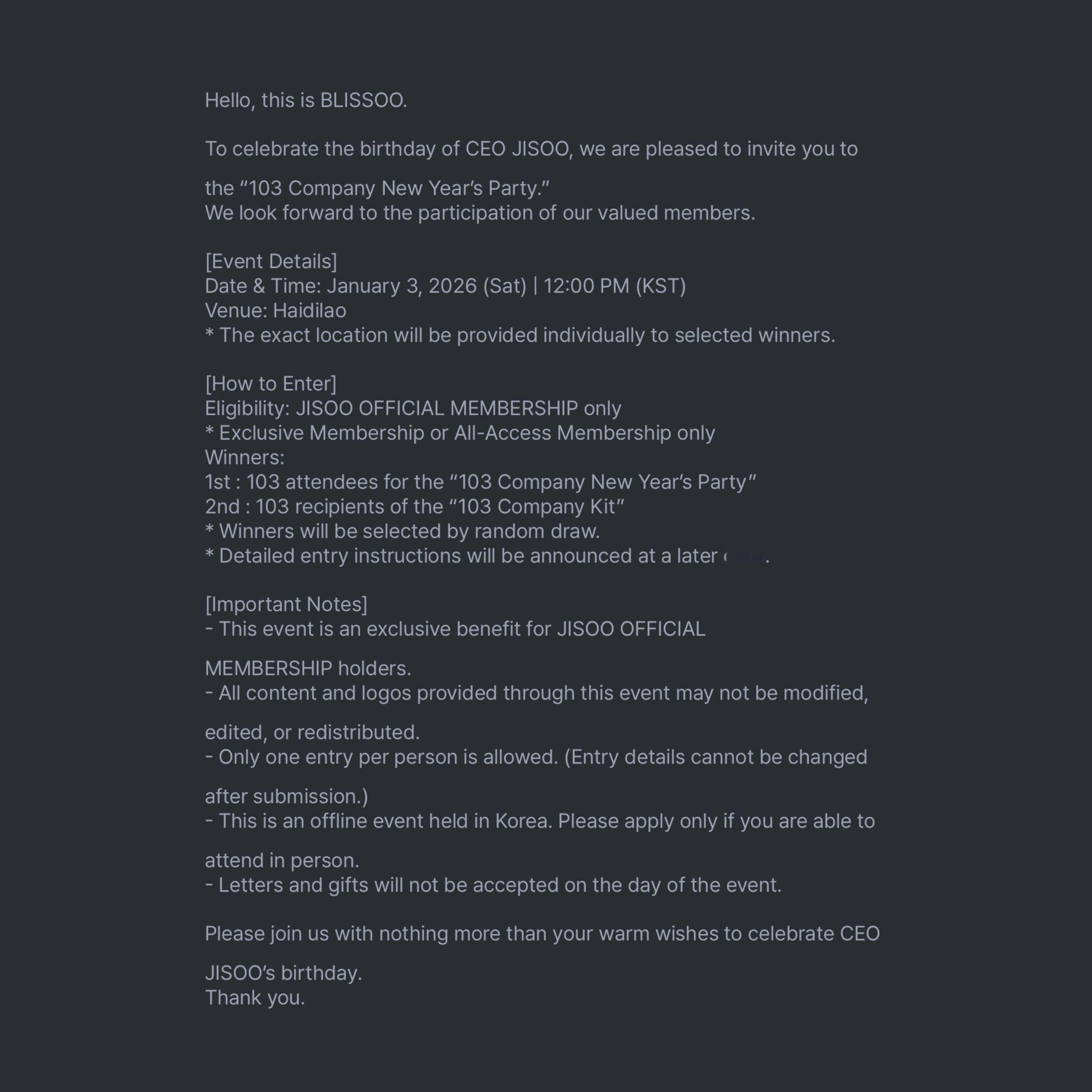 我靠！！！秀秀生日pa！你好！这是一份来自 BLISSOO 关于庆祝 JISOO