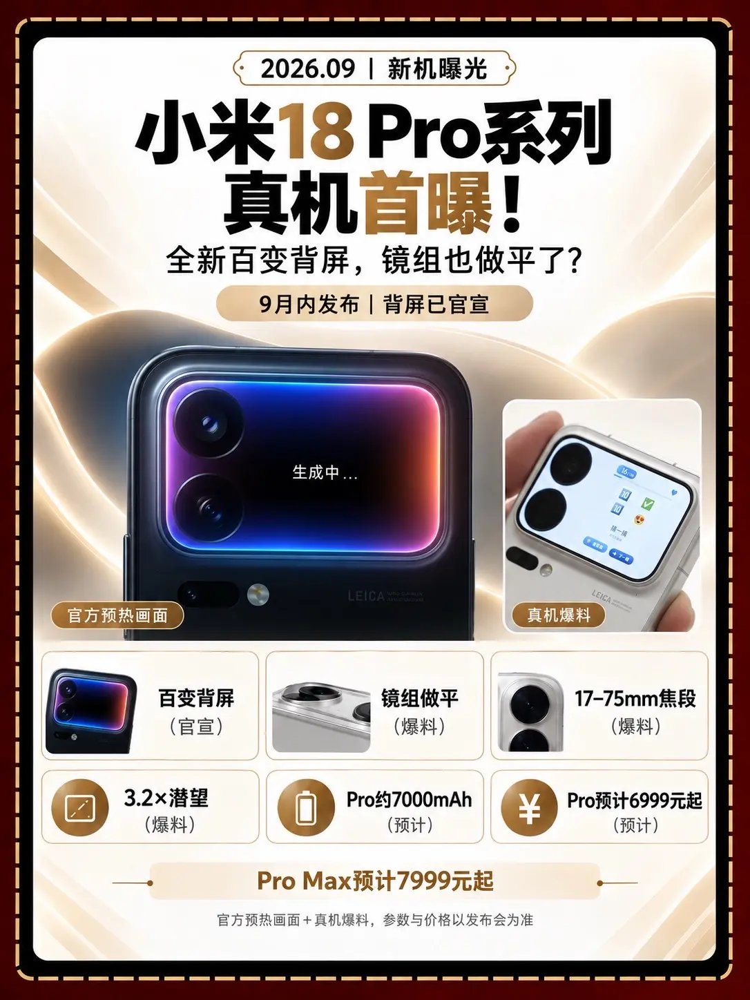 小米18Pro曝光，背屏终于要更实用了？百变背屏已经官宣；镜组做平、长...