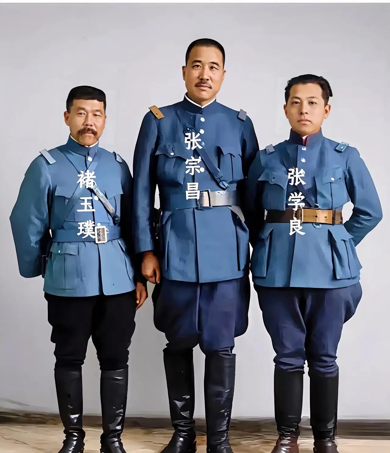 1927年，张学良与直鲁联军司令张宗昌、副司令褚玉璞的合影，当时北伐军步步紧逼，